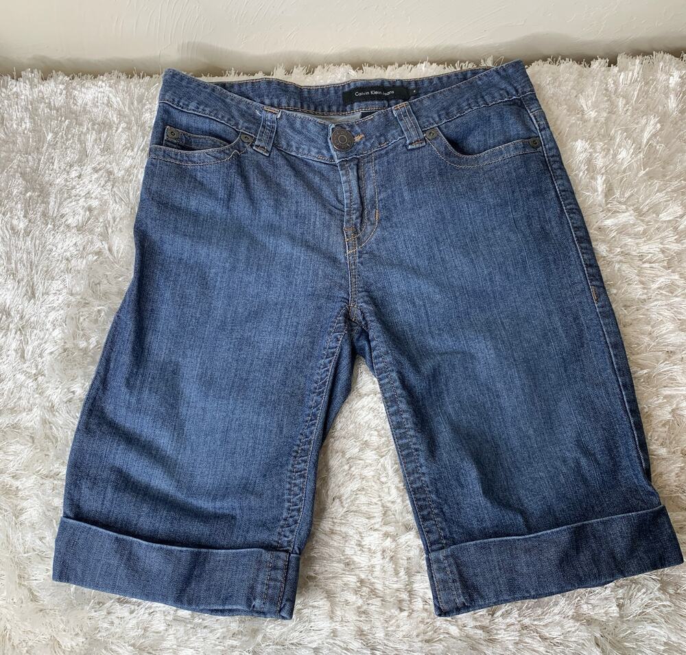 Calvin Klein Denim Bermuda Shorts Cuff Sz 8 Y2K Jorts